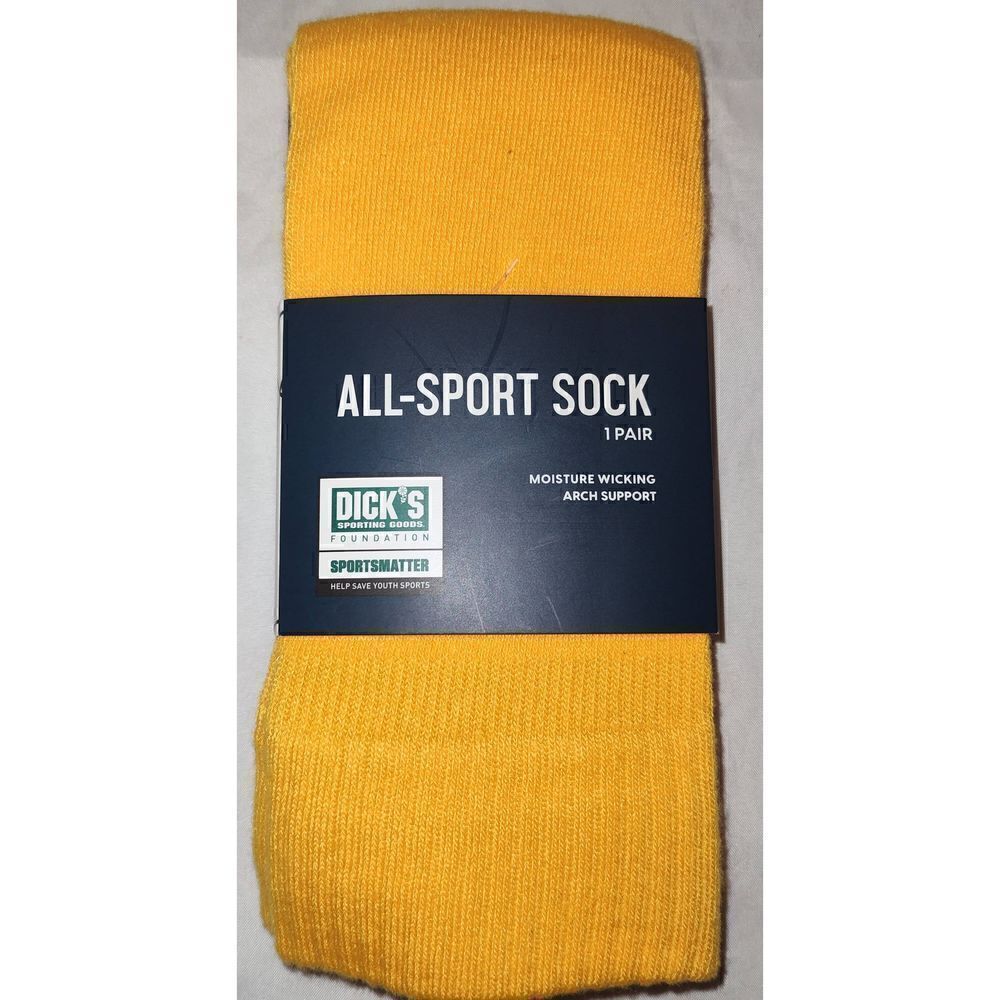 DICK'S ALL-SPORT SOCK GOLD moisture wicking Arch support NWT size large